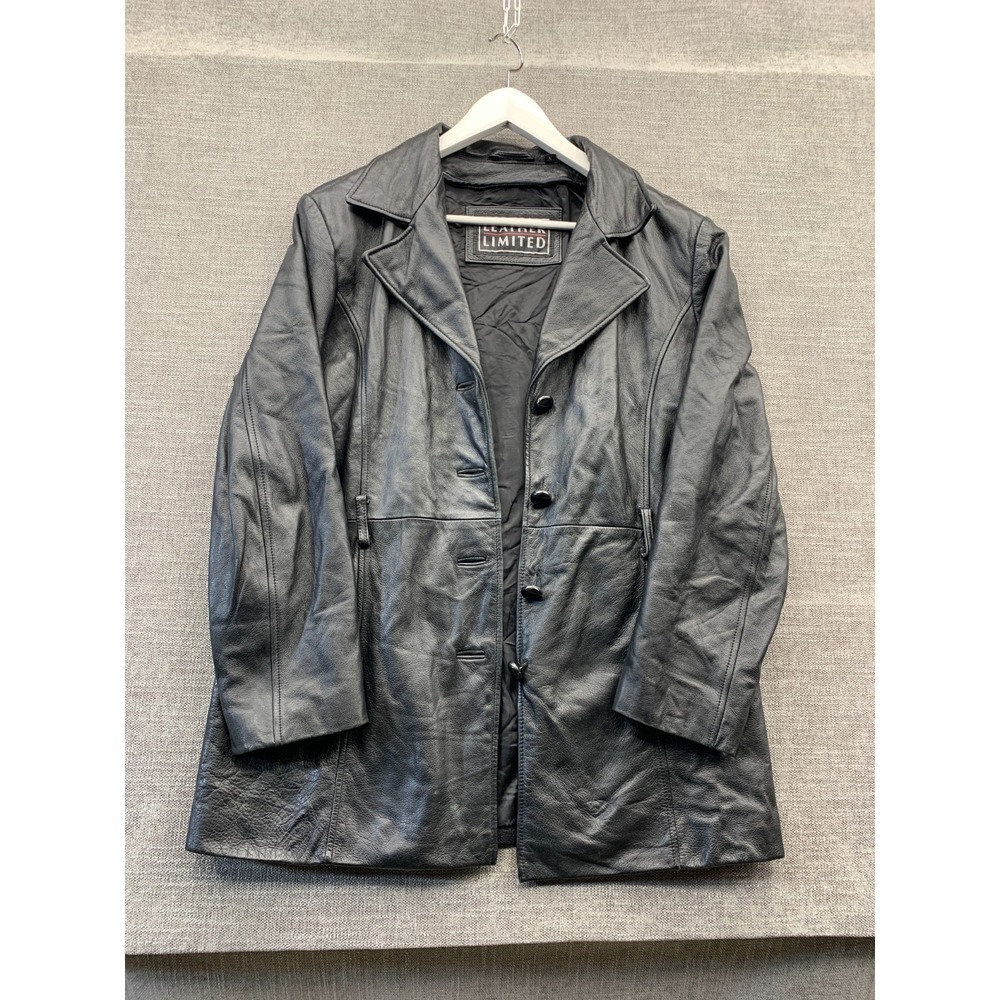 Leather Limited Leather Blazer Jacket Womens Large Black Lined Notch Lapel